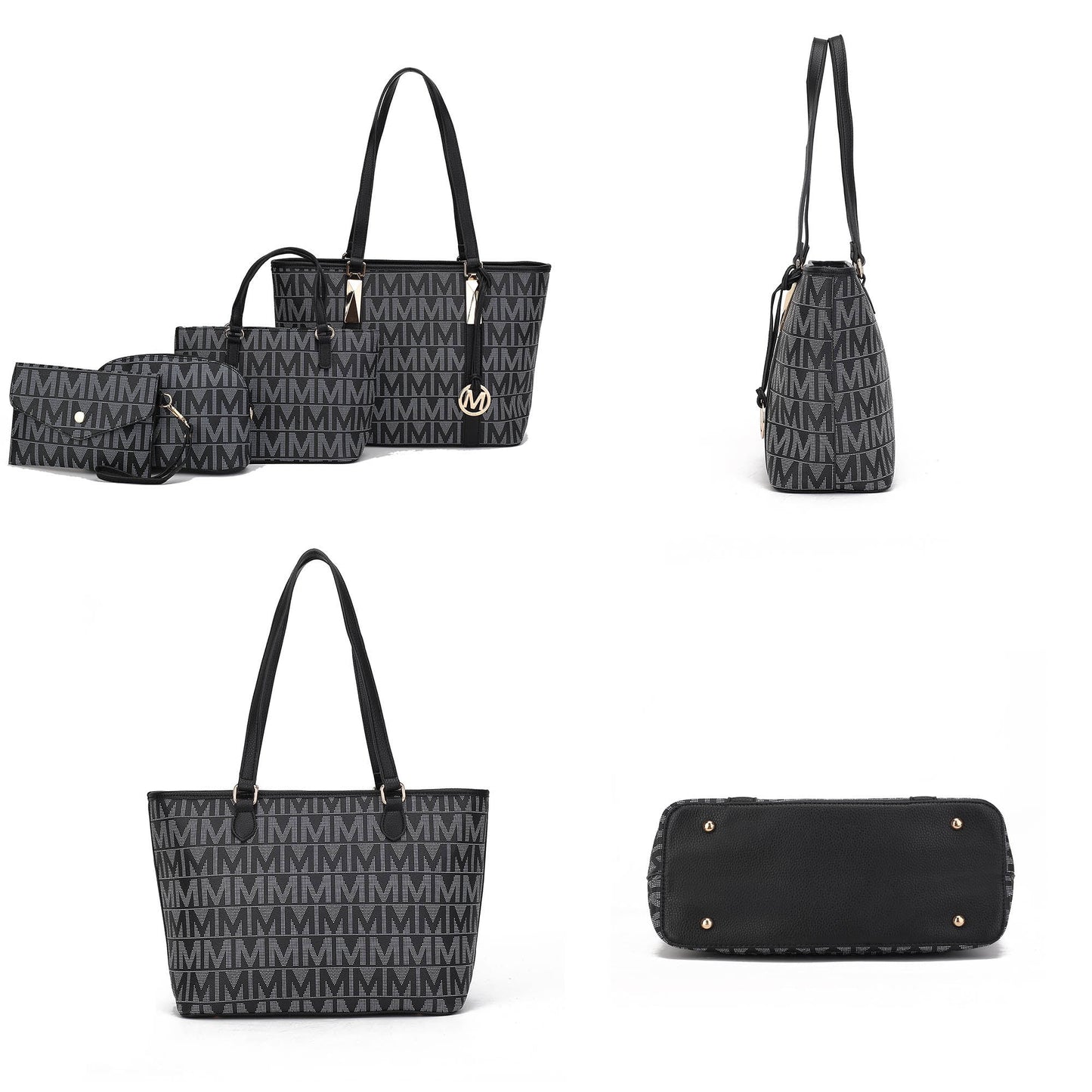 Vegan Leather Women'S Tote Bag, Small Tote Handbag, Pouch Purse & Wristlet Wallet Bag 4 Pcs Set by Mia K - Red