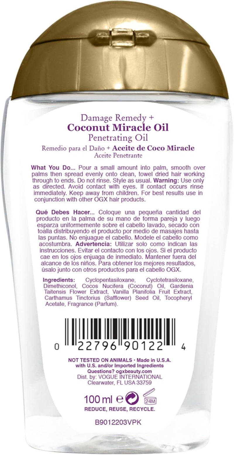 Extra Strength Damage Remedy + Hydrating and Repairing Coconut Miracle Oil Penetrating Oil for Dry & Damaged Hair 100Ml