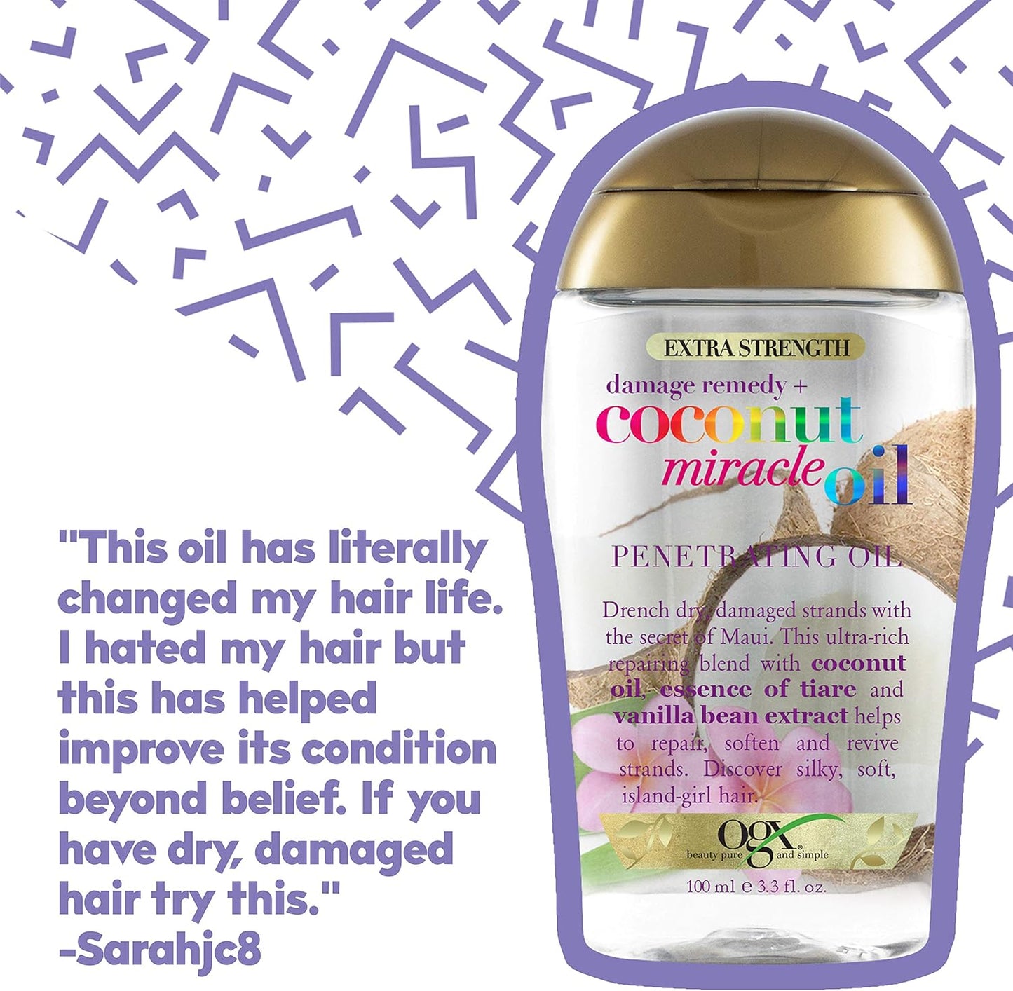 Extra Strength Damage Remedy + Hydrating and Repairing Coconut Miracle Oil Penetrating Oil for Dry & Damaged Hair 100Ml