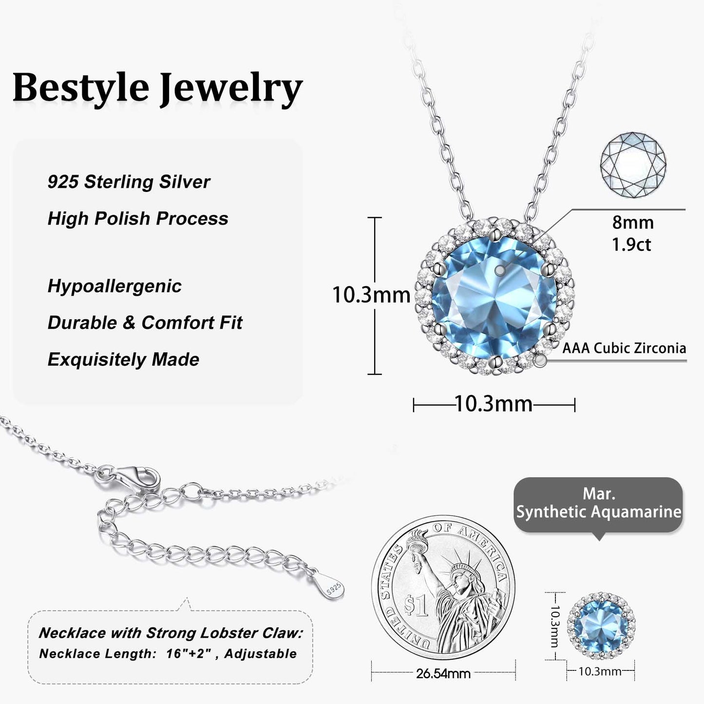 Created Diamond Necklace January Garnet Teardrop Birthstone Pendant Necklace Women Sterling Silver CZ Necklace Jewelry Gift
