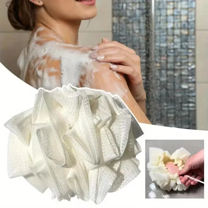 2-In-1 Bath Luffa Sponge Bath Bomb with Drawstring Soft Bath Luffa Dual Function Cotton Bath Luffa Shower Towel Set