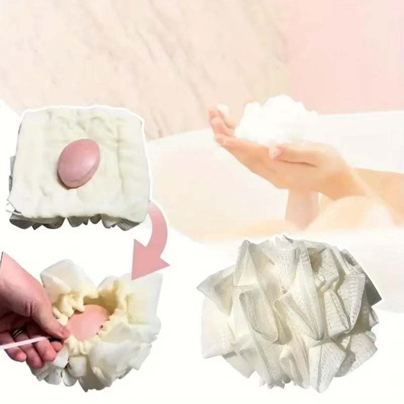 2-In-1 Bath Luffa Sponge Bath Bomb with Drawstring Soft Bath Luffa Dual Function Cotton Bath Luffa Shower Towel Set