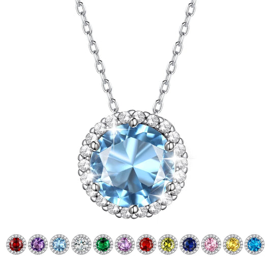 Created Diamond Necklace January Garnet Teardrop Birthstone Pendant Necklace Women Sterling Silver CZ Necklace Jewelry Gift
