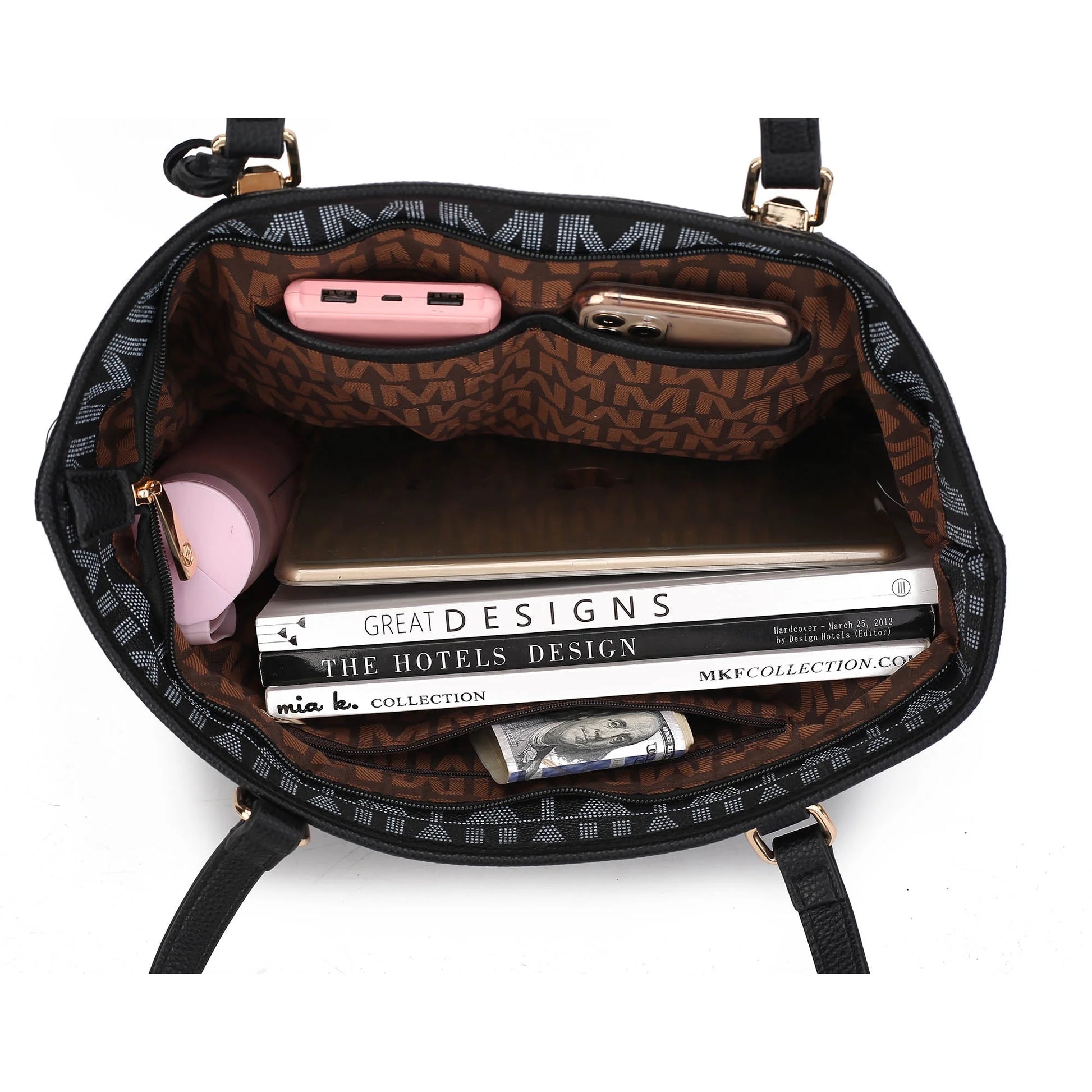 Vegan Leather Women'S Tote Bag, Small Tote Handbag, Pouch Purse & Wristlet Wallet Bag 4 Pcs Set by Mia K - Red