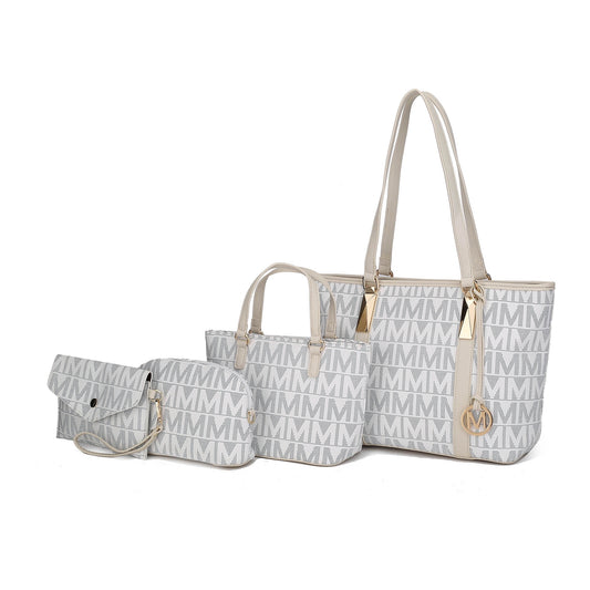 Vegan Leather Women'S Tote Bag, Small Tote Handbag, Pouch Purse & Wristlet Wallet Bag 4 Pcs Set by Mia K - White